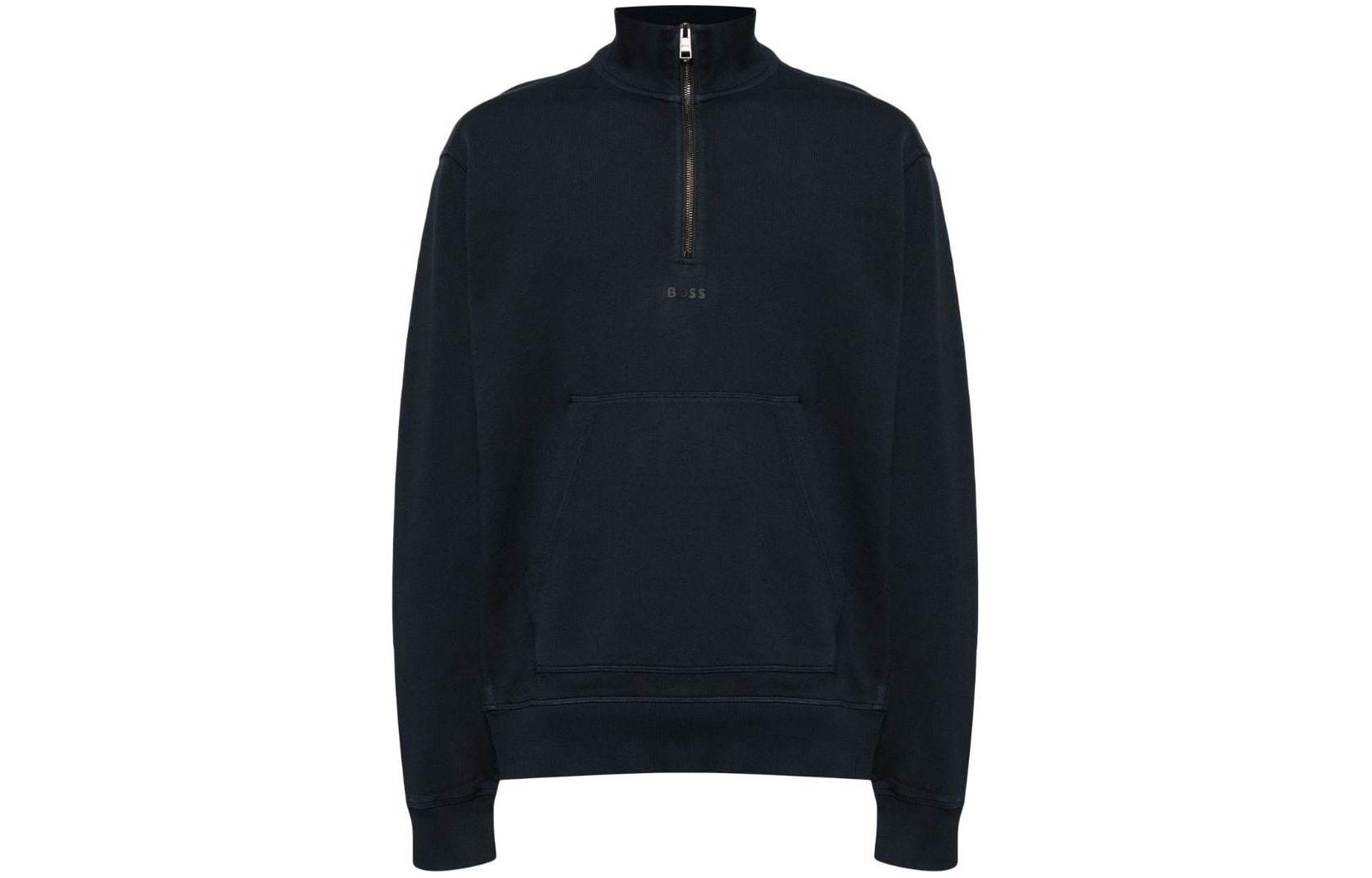 HUGO BOSS SS24 Navy Blue High-Neck Long-Sleeve Casual Sweatshirt 50476137-404