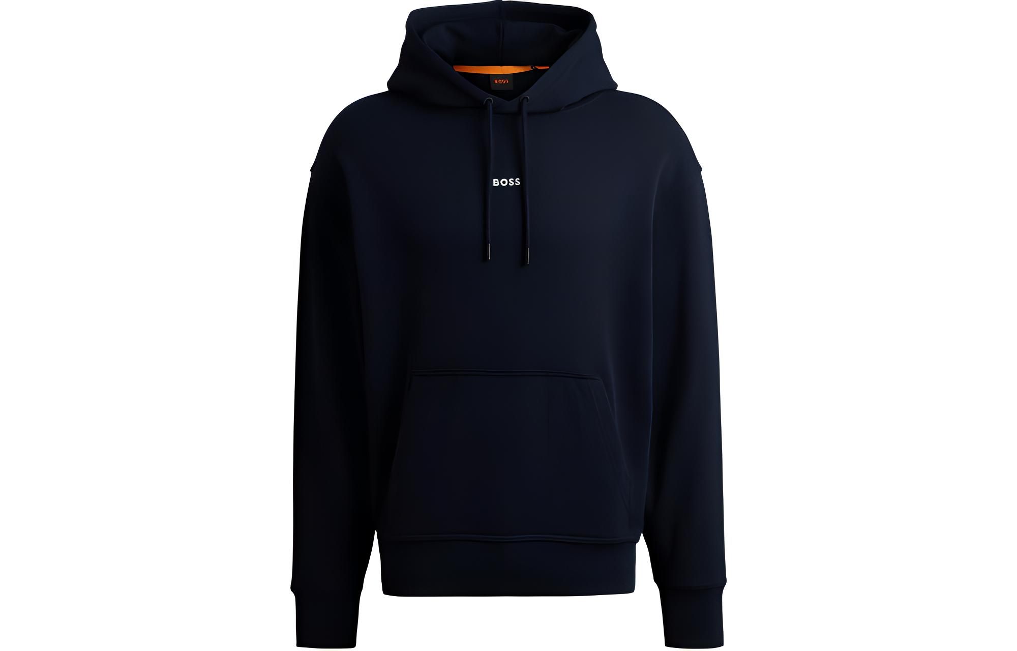 HUGO BOSS SS24 Navy Cotton-Terry Hoodie with Contrast Logo for Men 50514530-404