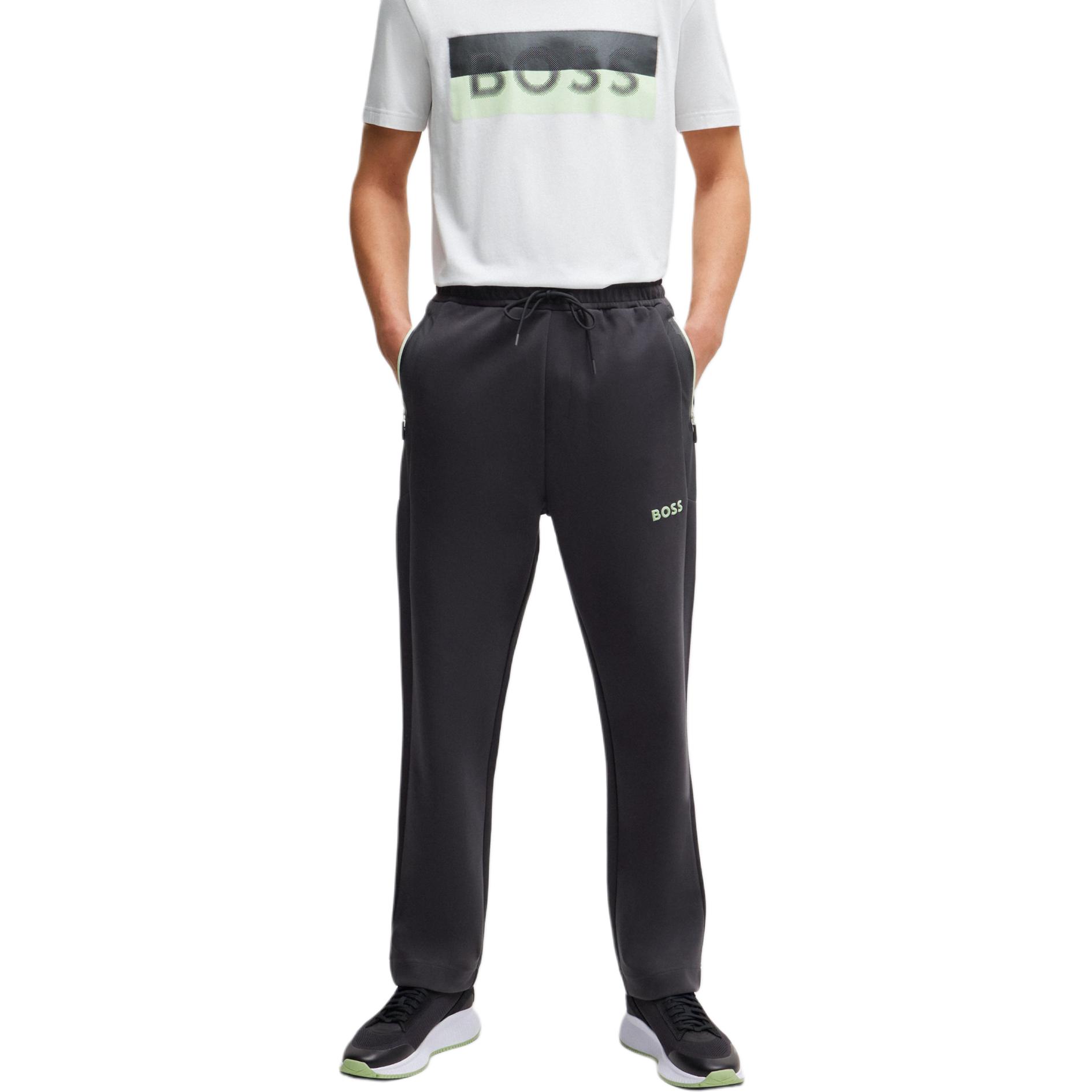 Shop HUGO BOSS SS24 開口下擺3D標誌運動長褲 休閒慢跑褲 - 深灰色 50510347-016