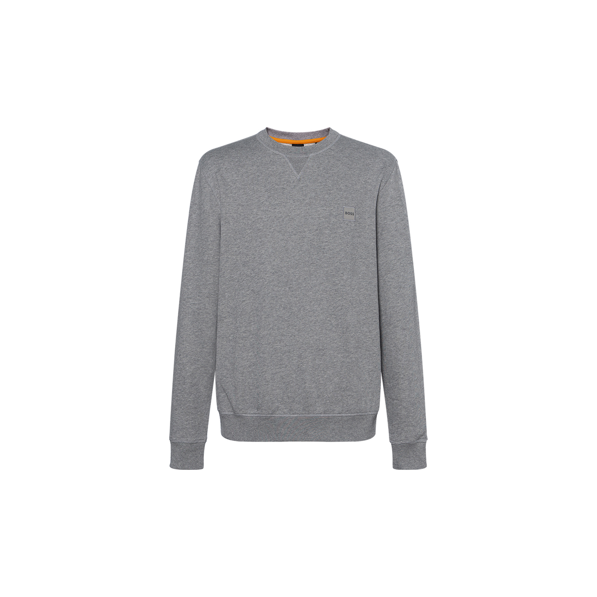 HUGO BOSS SS24 Orange Logo Patch Crewneck Sweatshirt Grey Fashion 50509323-051