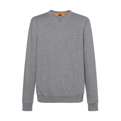 HUGO BOSS SS24 Orange Logo Patch Crewneck Sweatshirt Grey Fashion 50509323-051