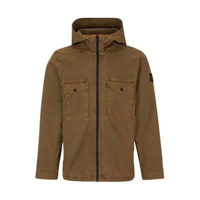 HUGO BOSS SS24 Oversized Hoodie Jacket with Logo Patch in Brown 50505428-368