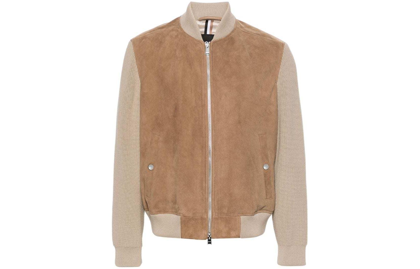 HUGO BOSS SS24 Patchwork Zip Bomber Jacket Beige Loose Fit 50510165-255