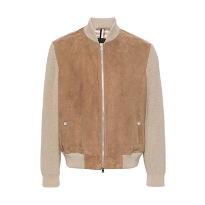 HUGO BOSS SS24 Patchwork Zip Bomber Jacket Beige Loose Fit 50510165-255