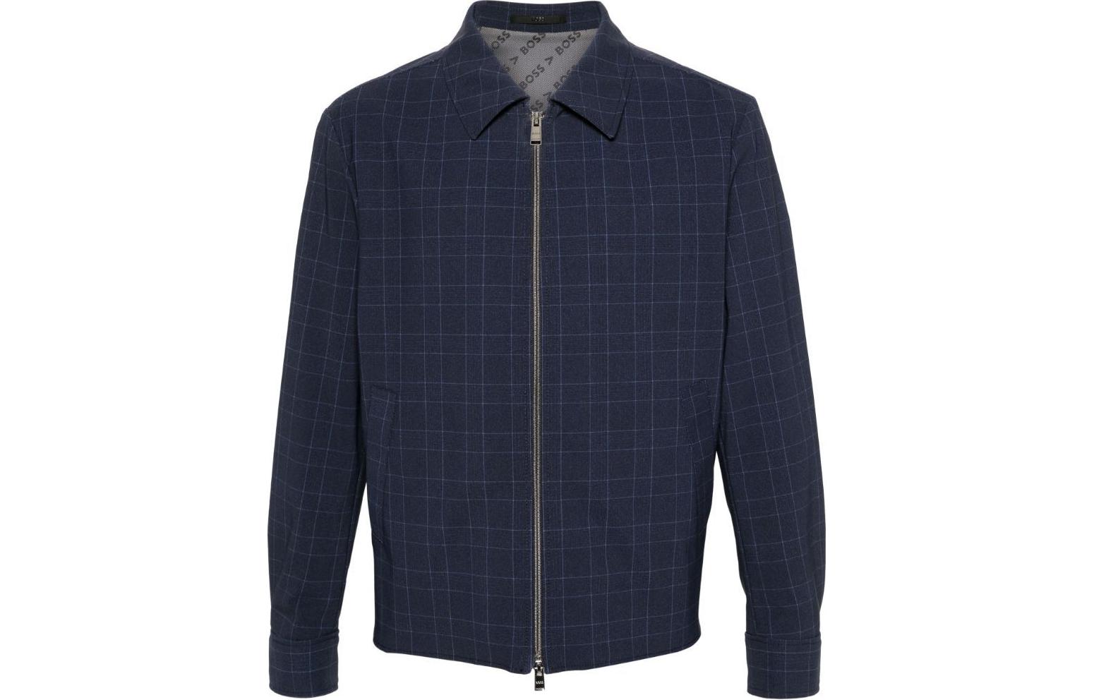 HUGO BOSS SS24 Plaid Zip-Up Loose-Fit Jacket Men’s Midnight Blue 50509561-404