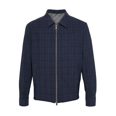 HUGO BOSS SS24 Plaid Zip-Up Loose-Fit Jacket Men’s Midnight Blue 50509561-404