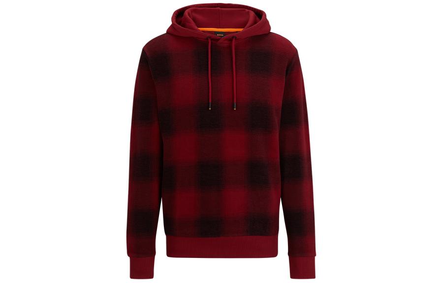 HUGO BOSS SS24 Red Plaid Colorblock Hoodie 50508478-647