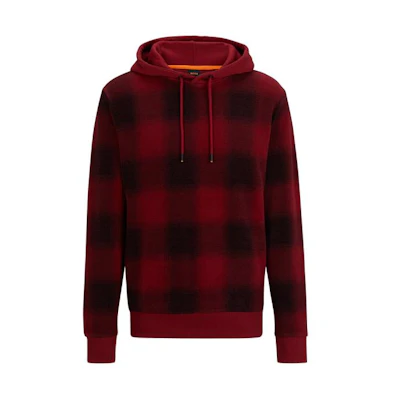 HUGO BOSS SS24 Red Plaid Colorblock Hoodie 50508478-647
