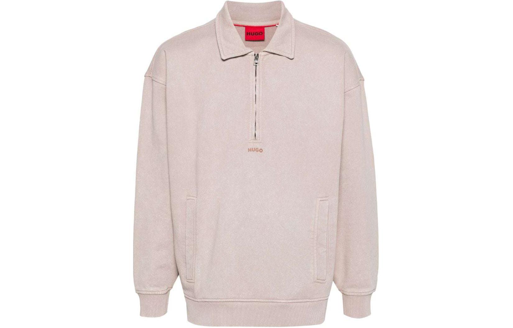 HUGO BOSS SS24 Rubber Logo Half-Zip Pullover Sweatshirt Men’s Beige 50504872-267
