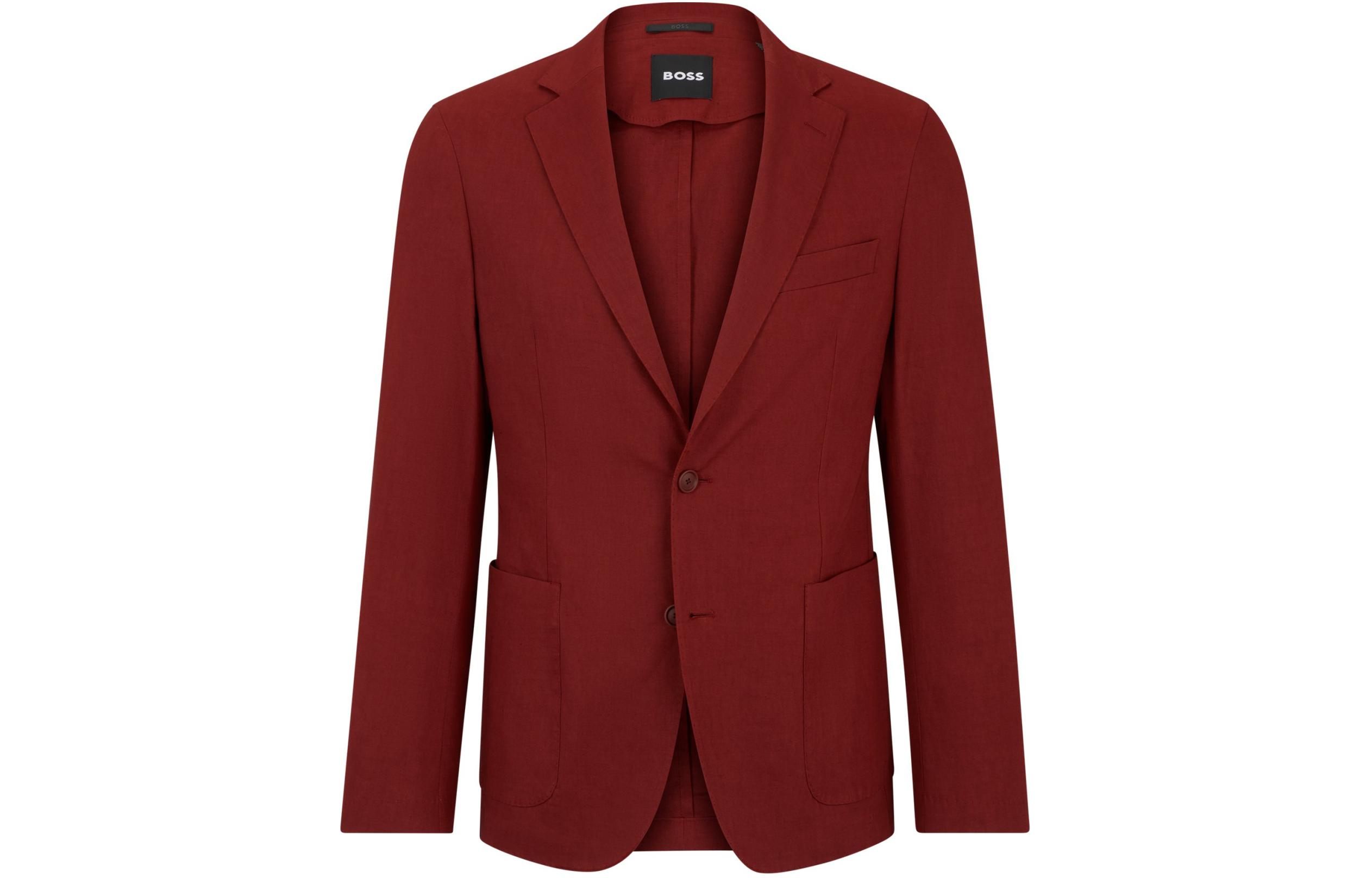 HUGO BOSS SS24 Slim-Fit Linen Blend Single-Breasted Jacket Dark Brown 50514612248