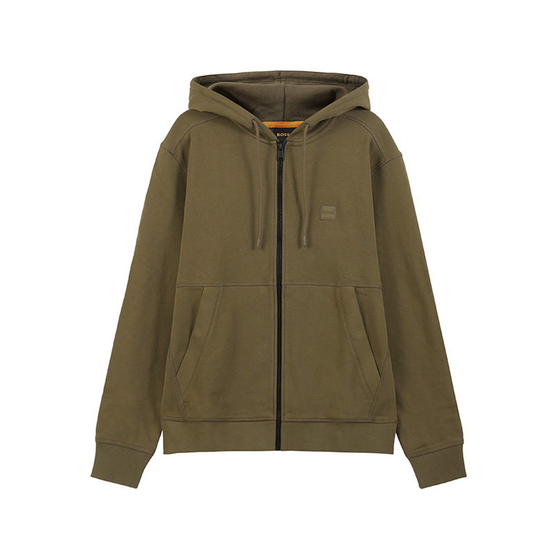 HUGO BOSS SS24 Solid Color Logo Hoodie Long Sleeve - Olive Brown 50508578-368