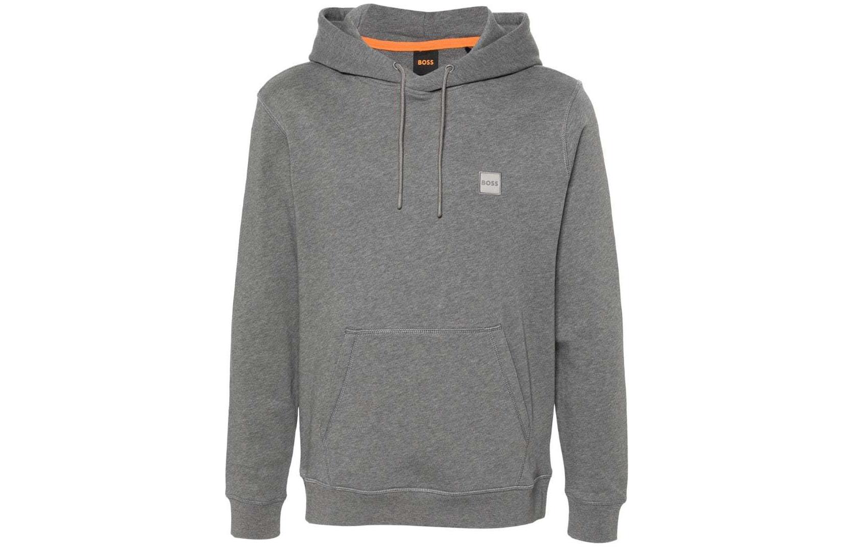 HUGO BOSS SS24 Solid Logo Hoodie Long Sleeve Pullover - Mid Gray 50509314-051