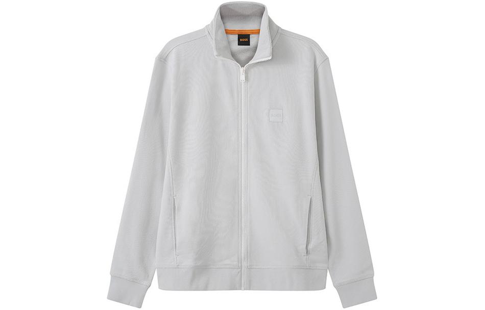 HUGO BOSS SS24 Solid Logo Patch Zip-Up Loose Jacket Men’s Grey White 50468428-057