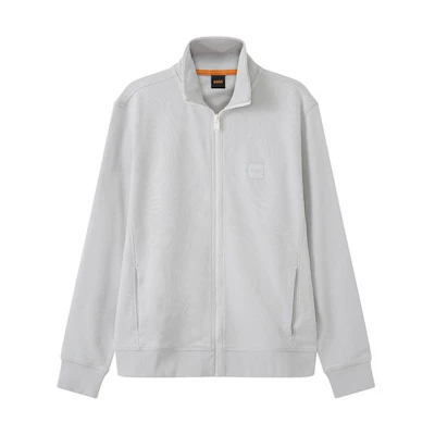 HUGO BOSS SS24 Solid Logo Patch Zip-Up Loose Jacket Men’s Grey White 50468428-057