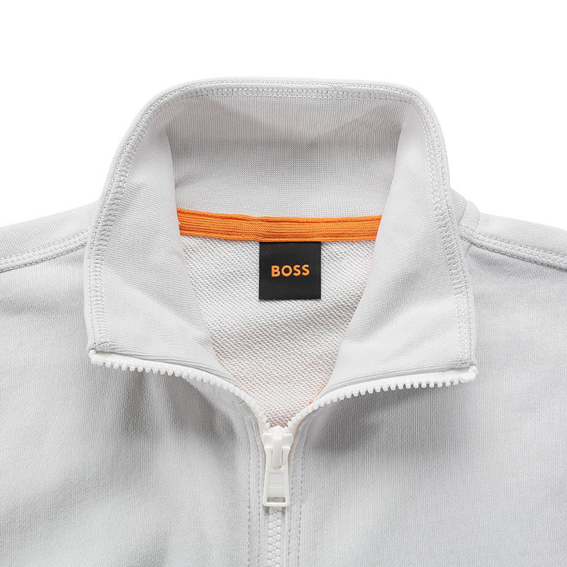 Shop HUGO BOSS SS24 Jaket Zip-Up Longgar Lelaki Logo Patch Kelabu Putih 50468428-057