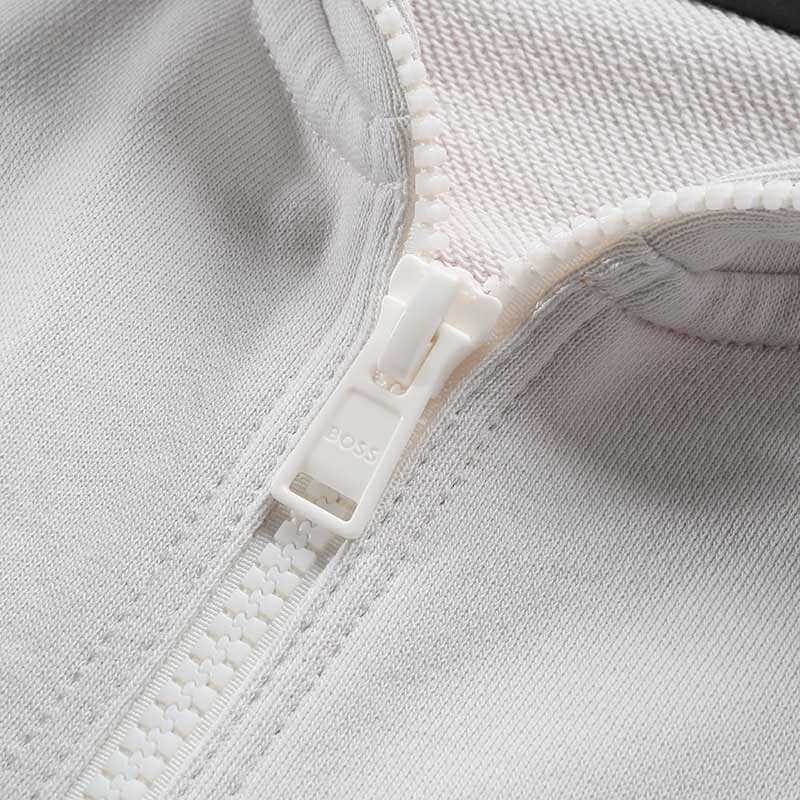 Purchase HUGO BOSS SS24 Jaket Zip-Up Longgar Lelaki Logo Patch Kelabu Putih 50468428-057