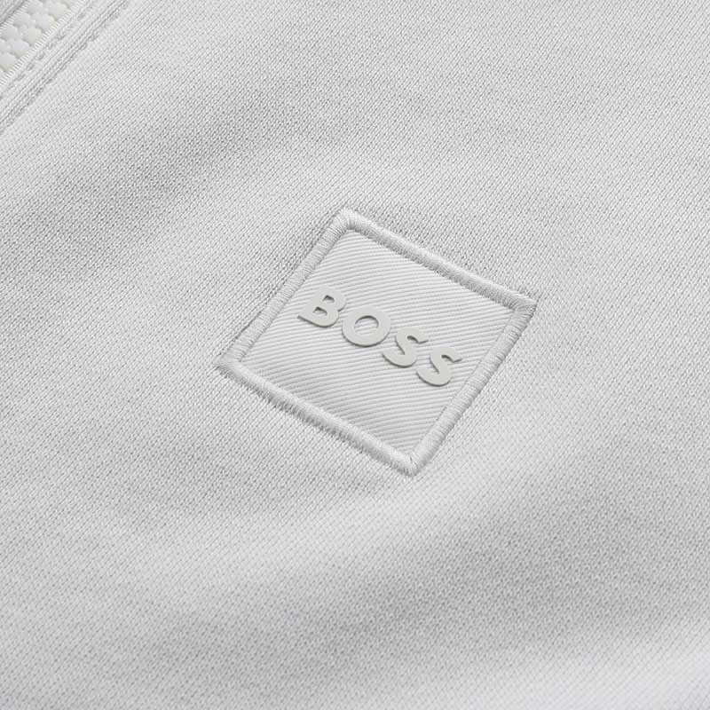 Sizing HUGO BOSS SS24 Jaket Zip-Up Longgar Lelaki Logo Patch Kelabu Putih 50468428-057