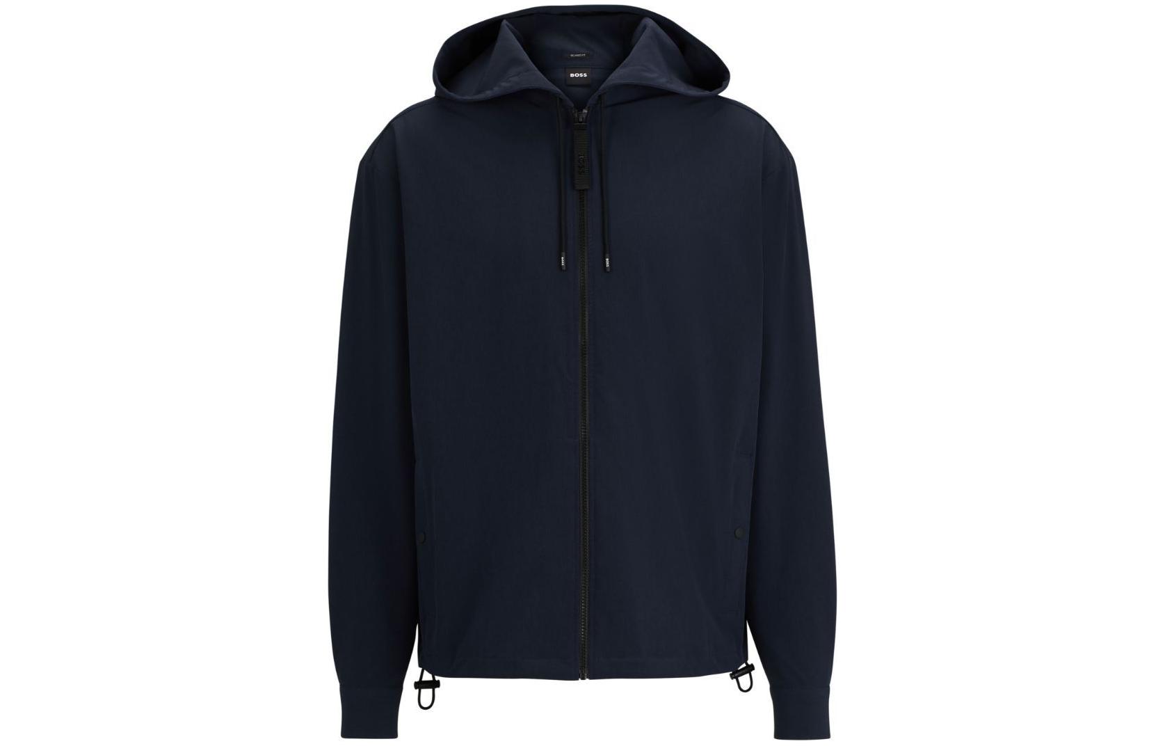 HUGO BOSS SS24 Solid Navy Blue Zip-Up Hoodie Jacket for Men 50509215-404