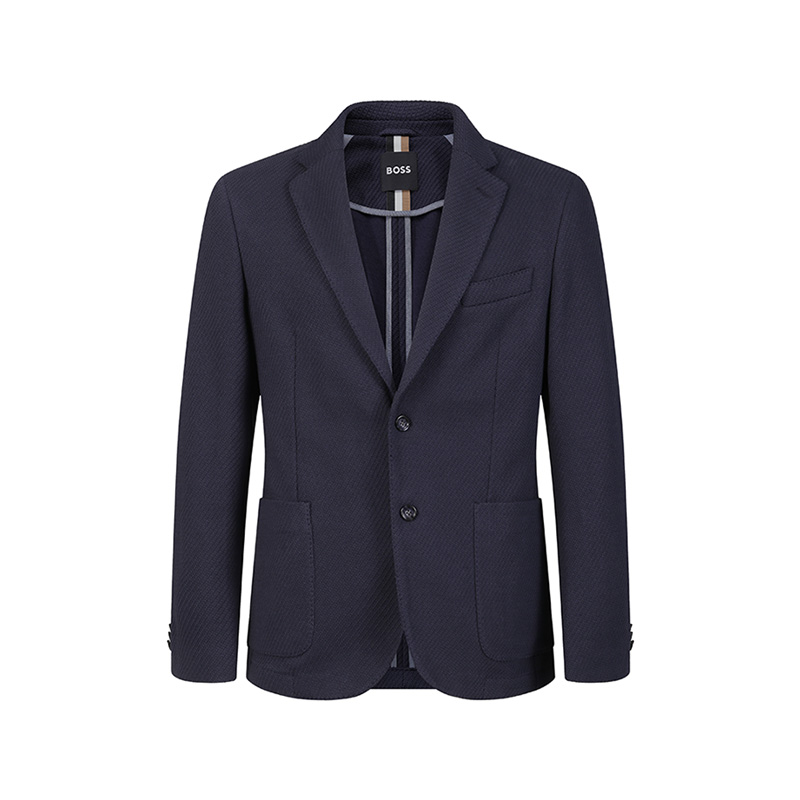 HUGO BOSS SS24 Solid Navy Single-Breasted Long-Sleeve  Blazer. 50510343-404