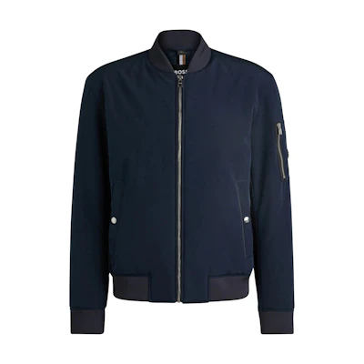 HUGO BOSS SS24 Solid Stand Collar Zip-Up Jacket Men’s Navy Blue. 50519981-404