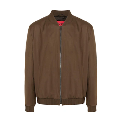 HUGO BOSS SS24 Solid Zip-Up Casual Jacket Coffee Brown Long Sleeve 50520477-212