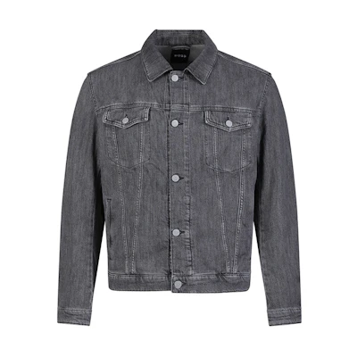 HUGO BOSS SS24 Washed Single-Breasted Collared Denim Jacket Men’s Dark Grey 50509440-029