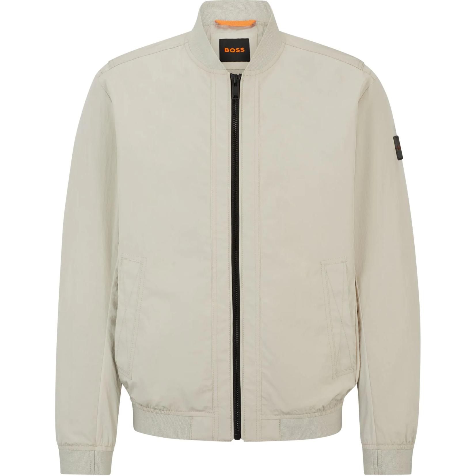 HUGO BOSS SS24 Water-Resistant Solid Beige Stand Collar Zip Jacket for Men 50513937-271