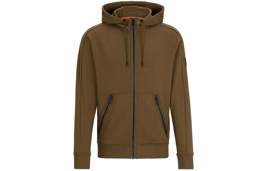 HUGO BOSS SS24 Zip-Up Hooded Straight Long-Sleeve Sweatshirt Brown () 50511379-368