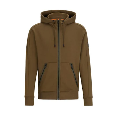 HUGO BOSS SS24 Zip-Up Hooded Straight Long-Sleeve Sweatshirt Brown () 50511379-368