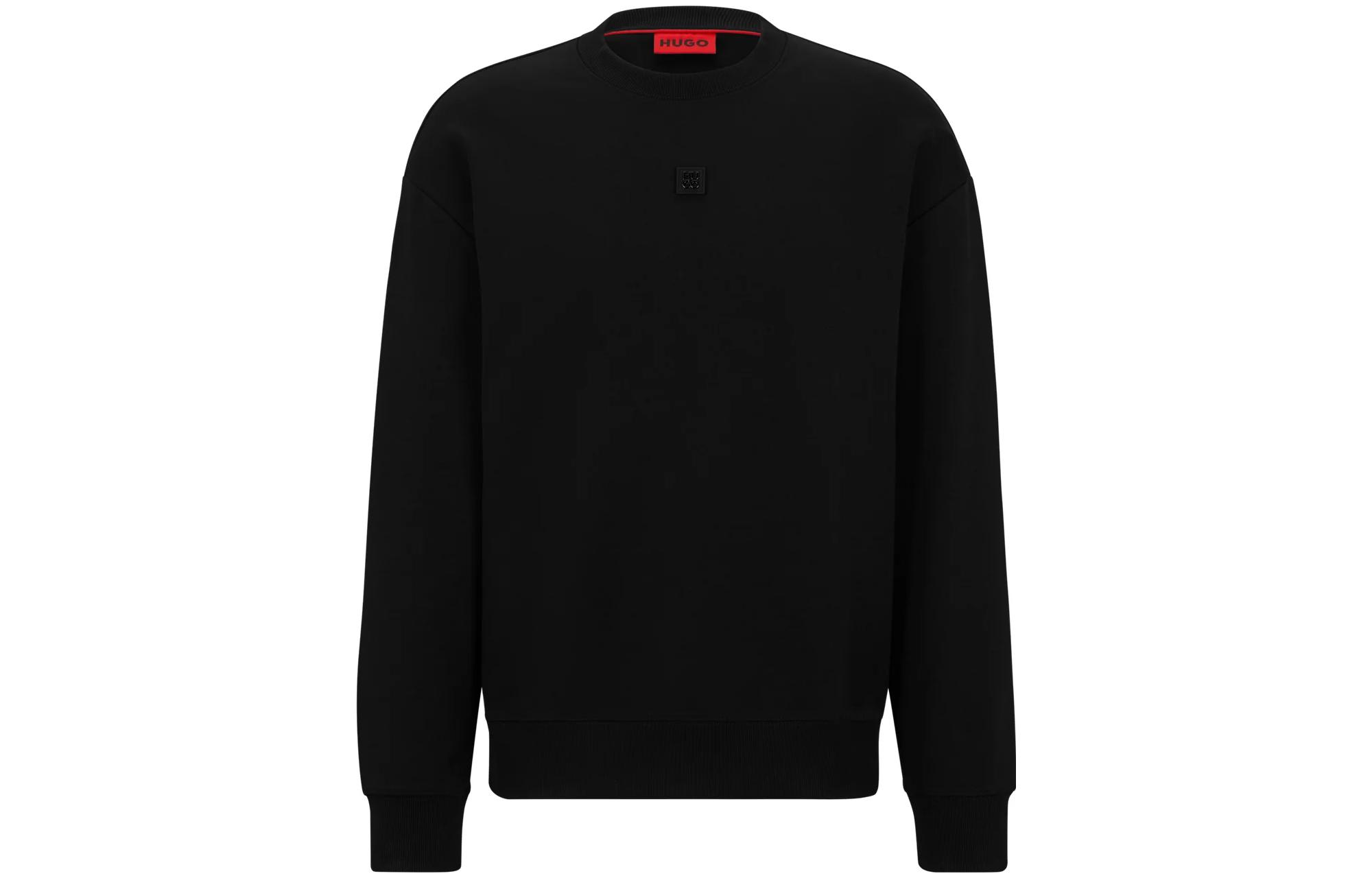 HUGO BOSS Stretch-Cotton Crewneck Sweatshirt with Stacked Logo in Black 50509270-001
