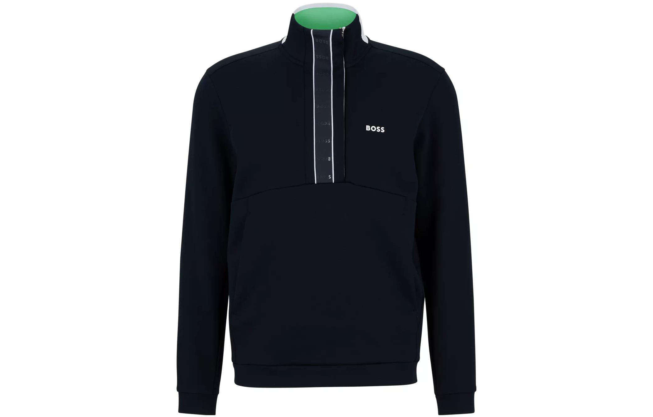 HUGO BOSS Stripe Logo Print Pullover Sweatshirt Men’s Navy Blue 50477044-402