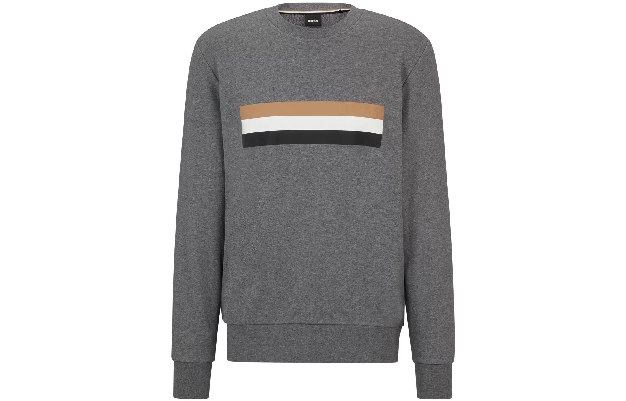 HUGO BOSS Striped Crewneck Loose Fit Long Sleeve Sweatshirt Grey Men 50501498-030