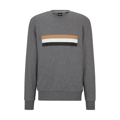 HUGO BOSS Striped Crewneck Loose Fit Long Sleeve Sweatshirt Grey Men 50501498-030