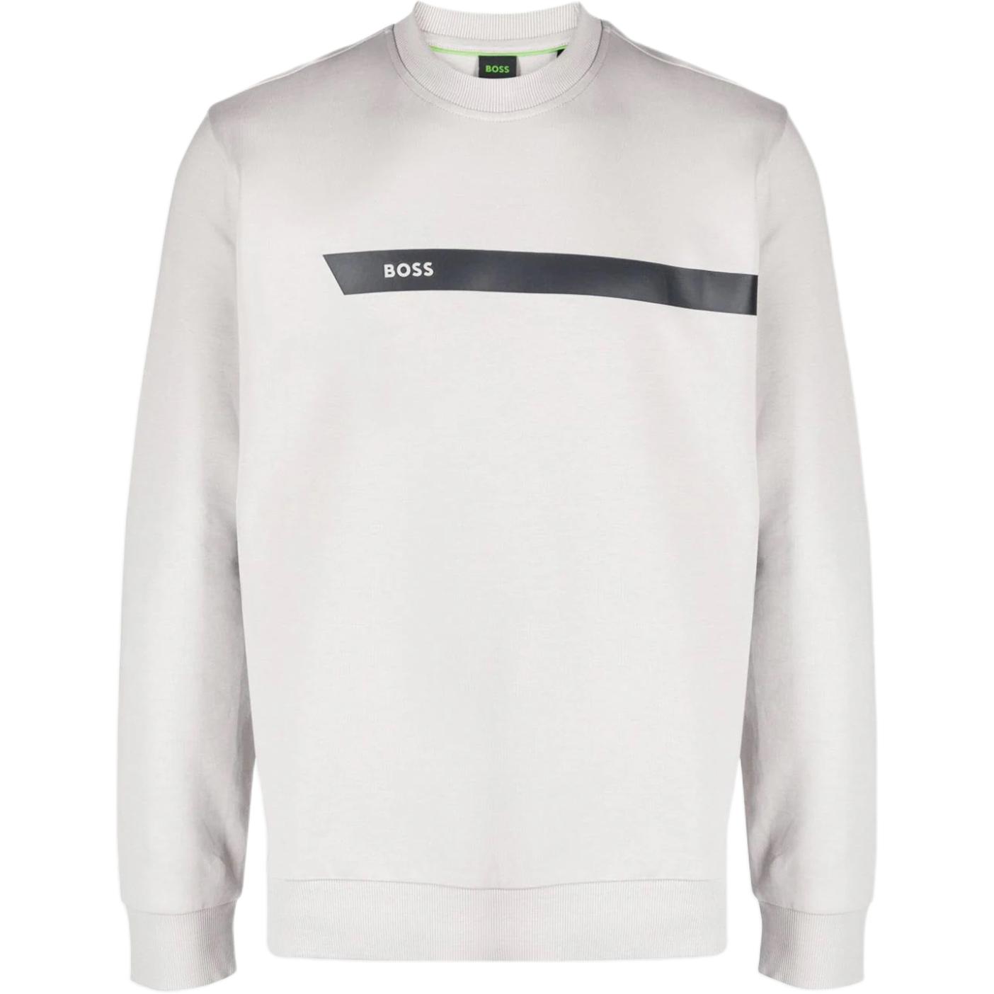 HUGO BOSS Striped Logo Crewneck Pullover Sweatshirt Grey 50498227-063