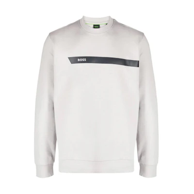 HUGO BOSS Striped Logo Crewneck Pullover Sweatshirt Grey 50498227-063