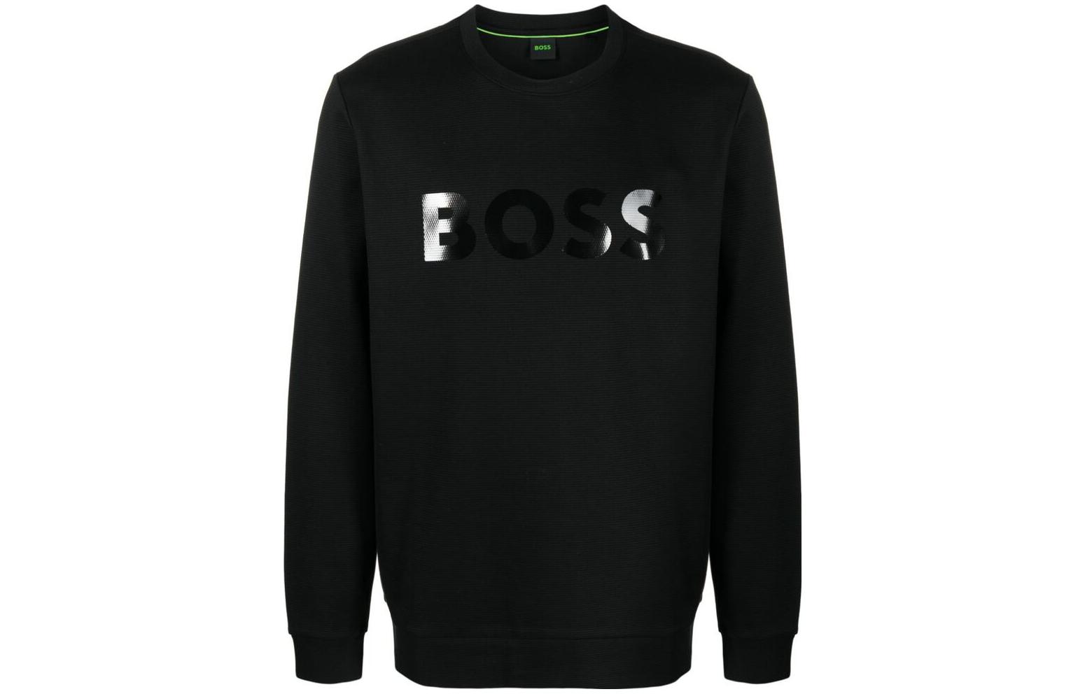 HUGO BOSS Striped Logo Print Crewneck Loose Fit Sweatshirt Long Sleeve 50501198-001