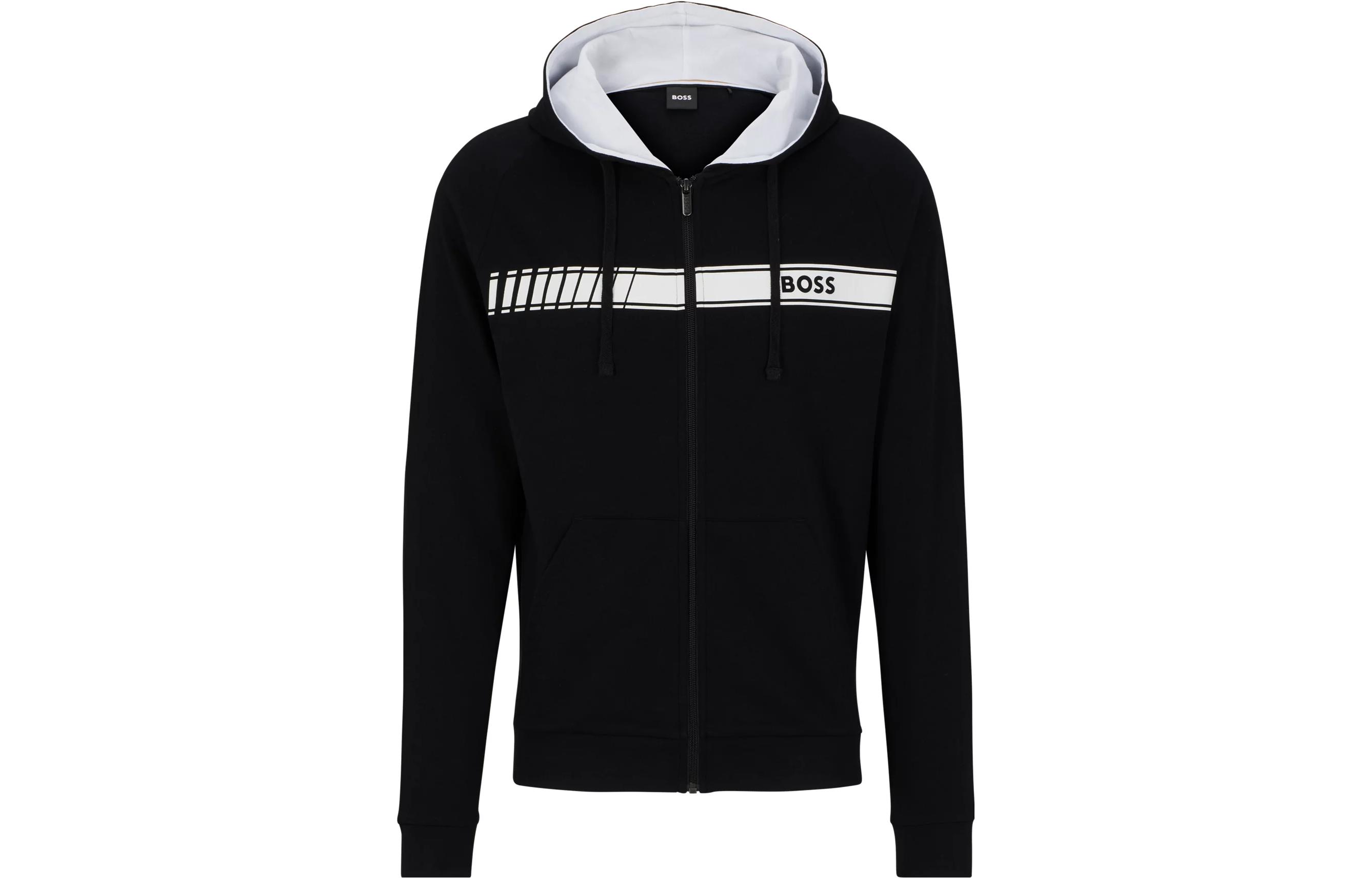 HUGO BOSS Striped Logo Zip-Up Sweatshirt Black () 50496744-001
