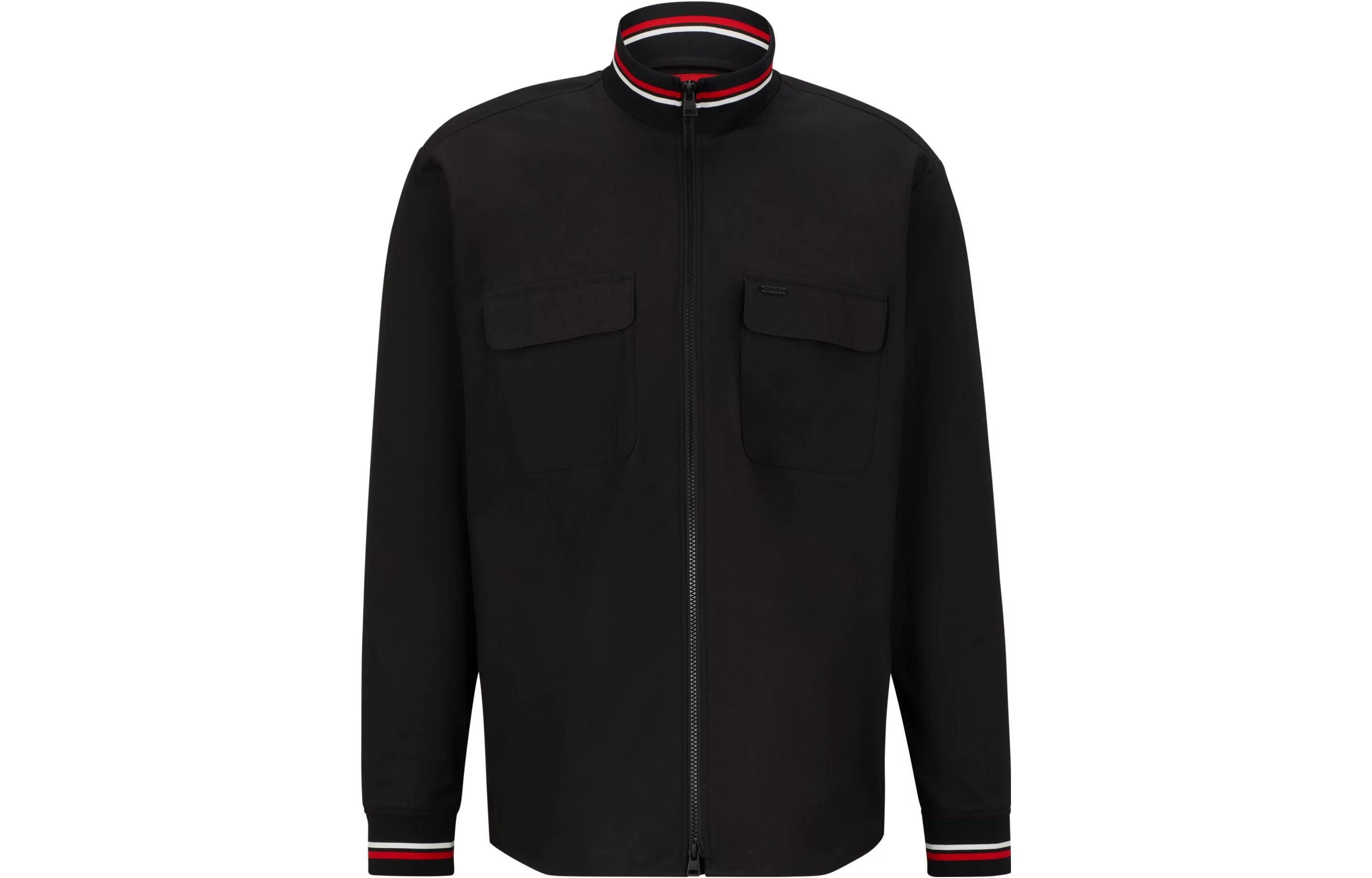 HUGO BOSS Striped Loose-Fit Stand Collar Jacket Black 50495868-001