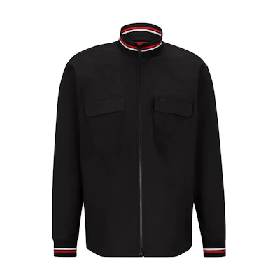 HUGO BOSS Striped Loose-Fit Stand Collar Jacket Black 50495868-001