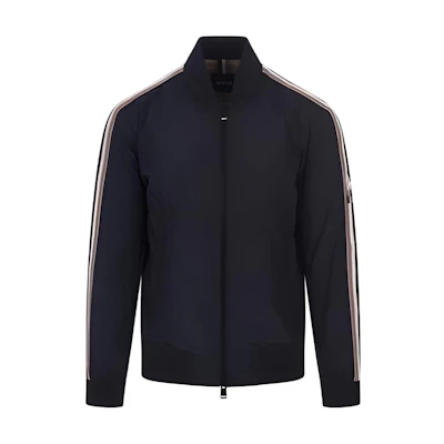 HUGO BOSS Striped Stand Collar Slim Fit Zip Jacket Black - 50493675-001