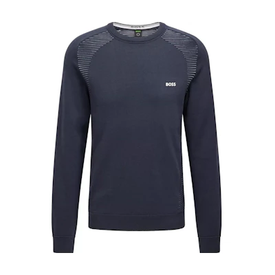 HUGO BOSS Striped Trim Logo Print Crewneck Sweatshirt 50471789-402