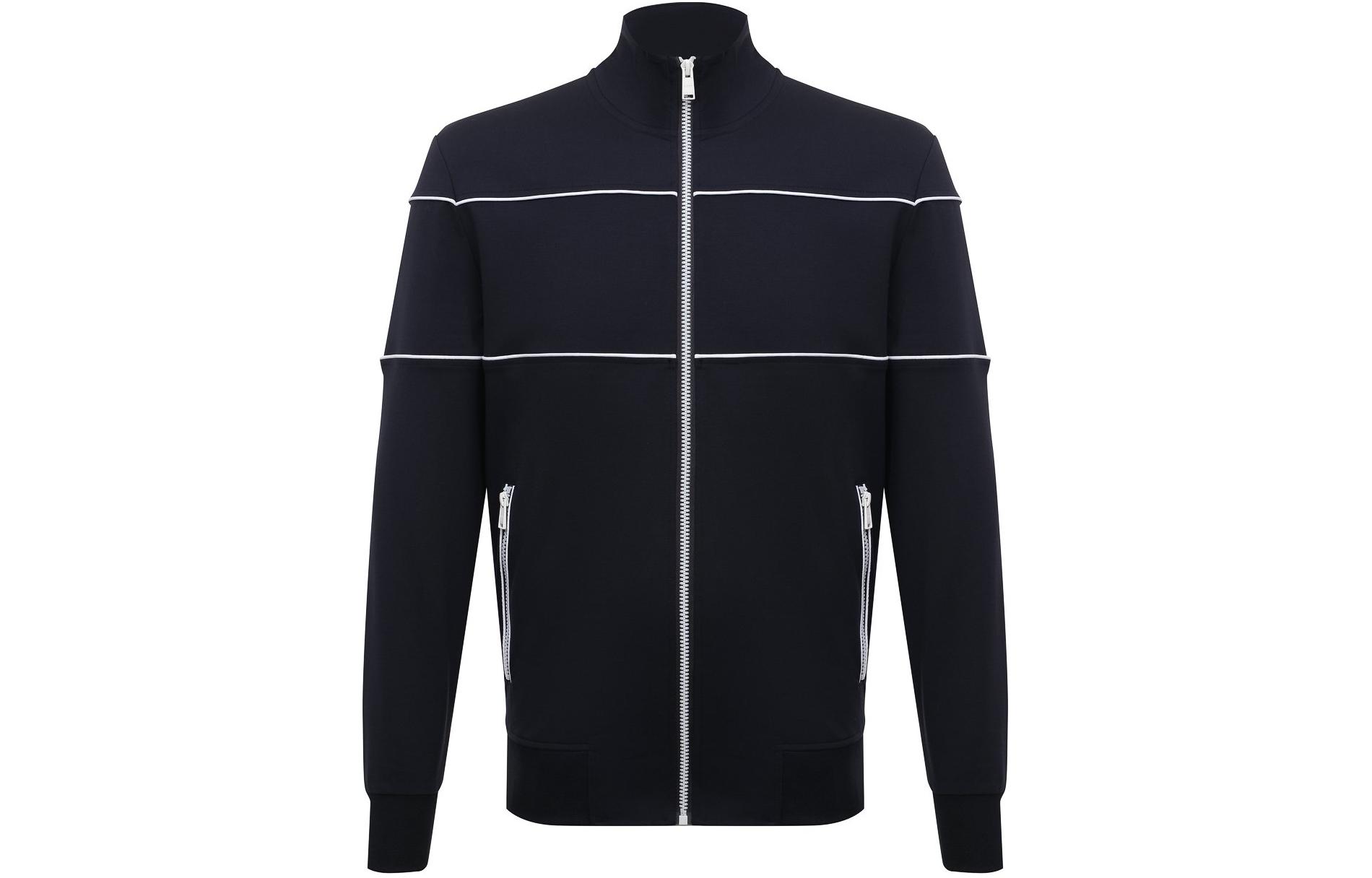 Order HUGO BOSS Striped Zip-Up High Collar Long Sleeve Jacket Navy Blue for Men 50505520-404