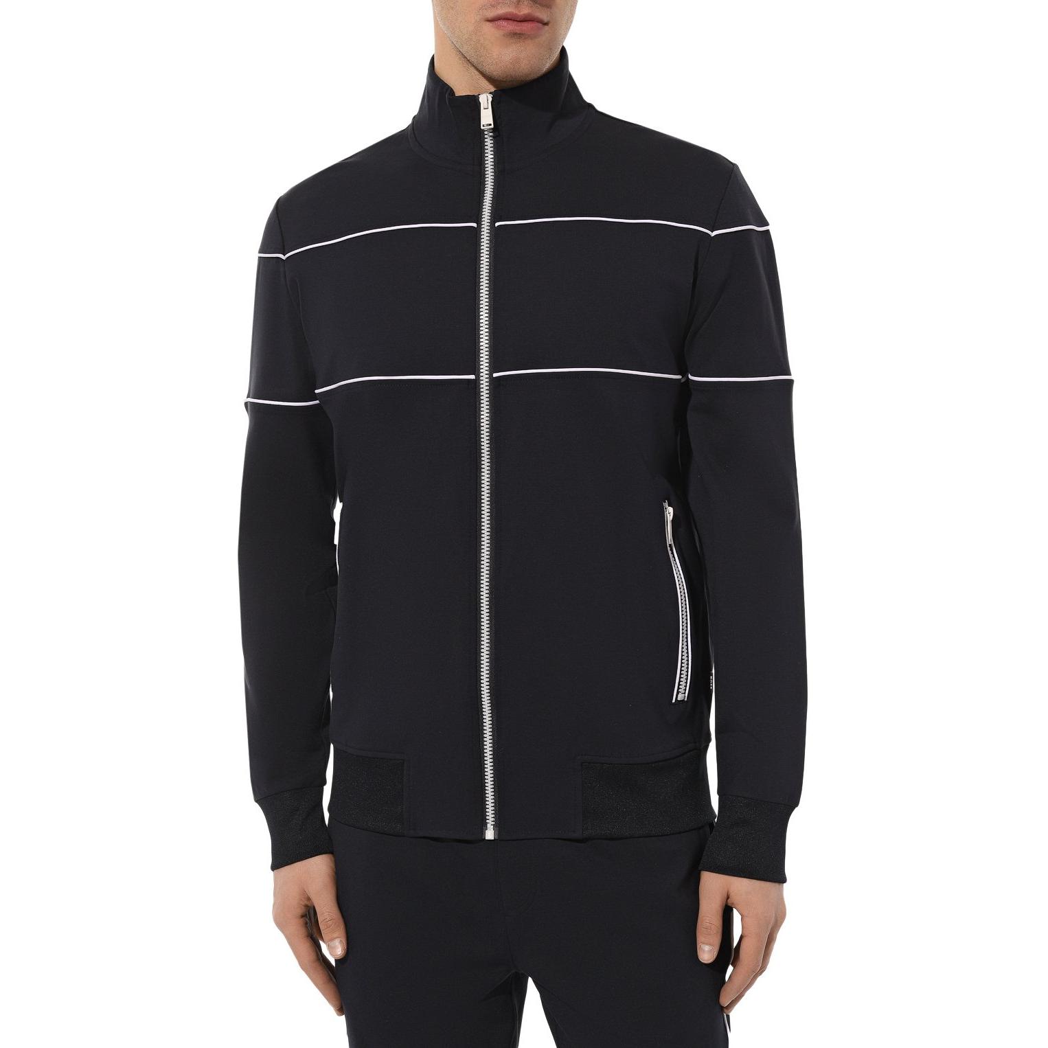Lookbook HUGO BOSS Striped Zip-Up High Collar Long Sleeve Jacket Navy Blue for Men 50505520-404