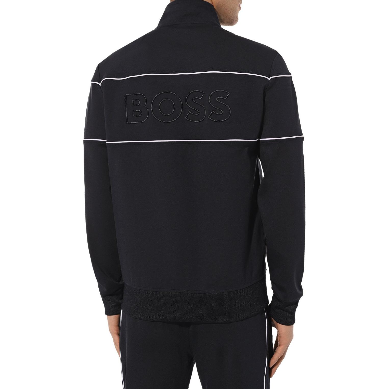 Shop HUGO BOSS Striped Zip-Up High Collar Long Sleeve Jacket Navy Blue for Men 50505520-404