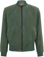 HUGO BOSS Suede Bomber Jacket with Ribbed Trims Green 50519197-341 HUGO BOSS Suede Bomber Jacket with Ribbed Trims Green 50519197-341