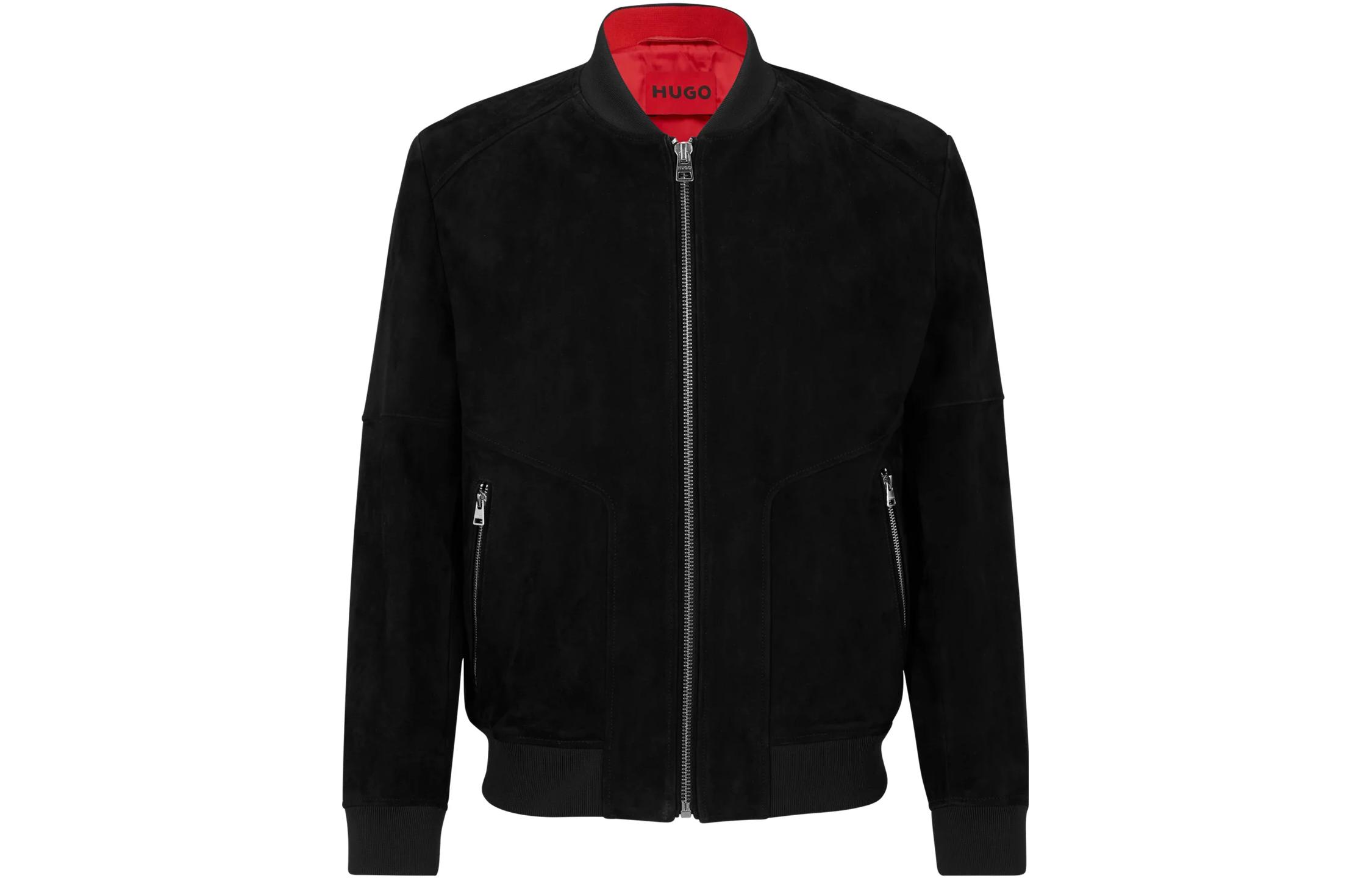 HUGO BOSS Suede Logo Regular Fit Bomber Jacket Men’s Black 50486354-001