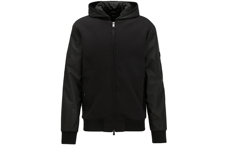HUGO BOSS Textured Zip-Up Hoodie Jacket Black () 50424287-001
