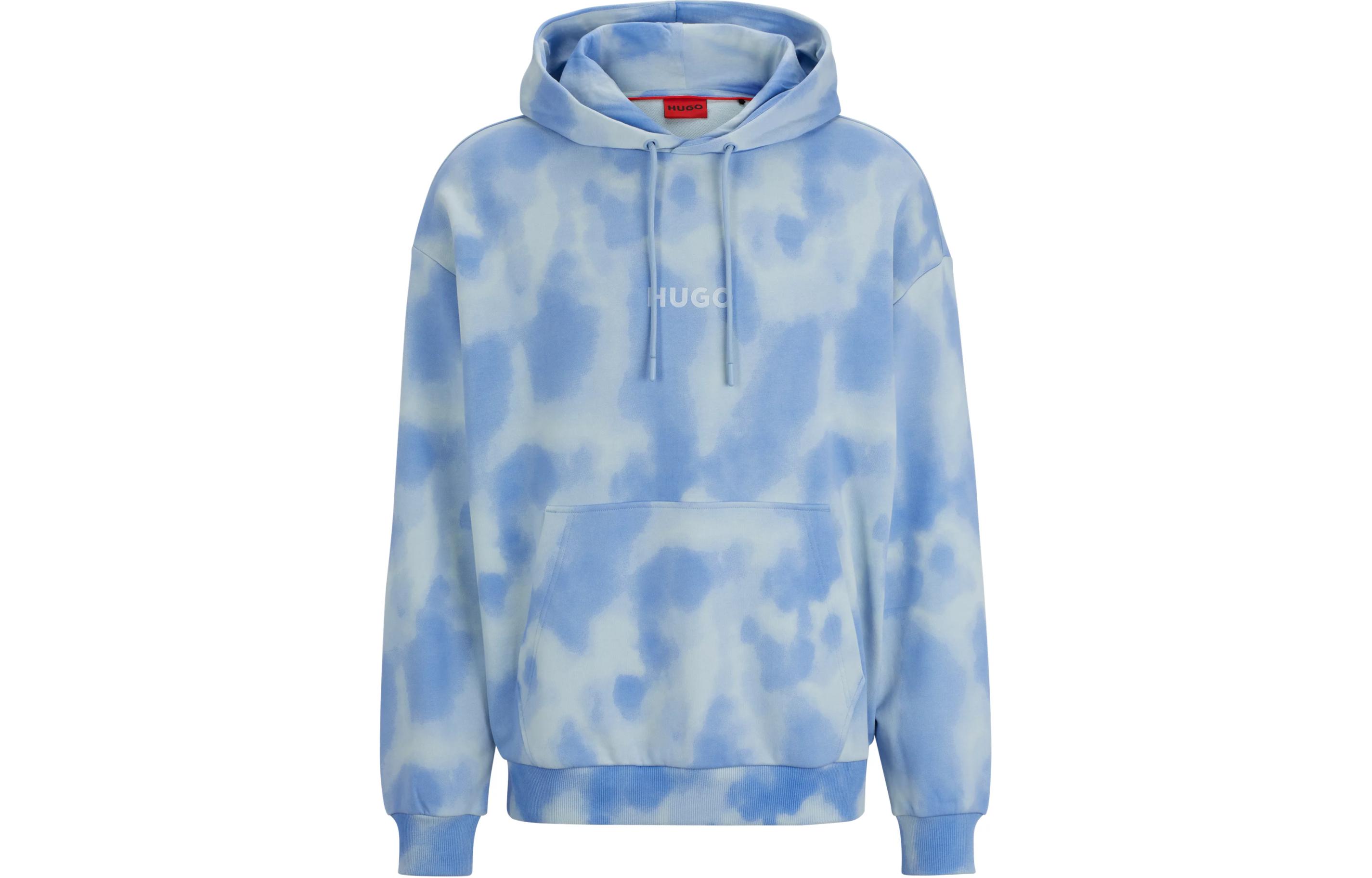 HUGO BOSS Tie-Dye Logo Hoodie Light Blue Long Sleeve Sweatshirt 50510013-485