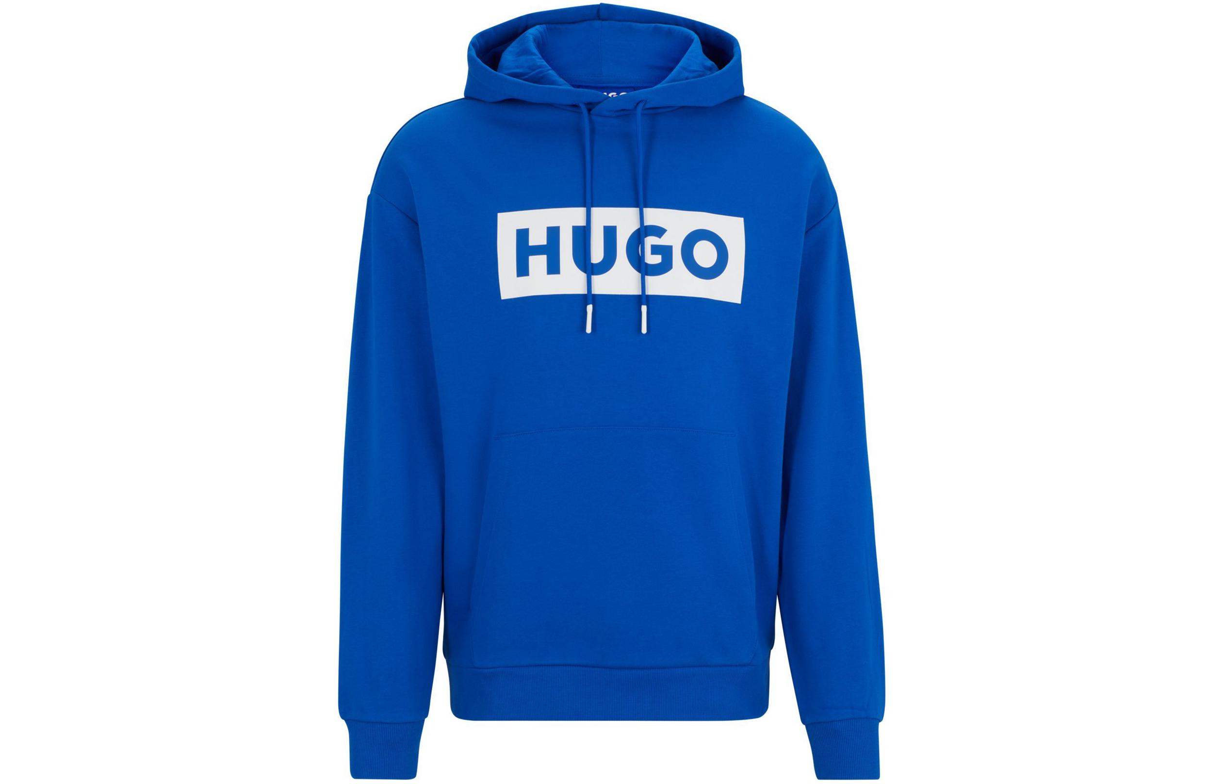 HUGO BOSS Unisex Relaxed-Fit French Terry Hoodie with Logo Print - Blue 50522370-493