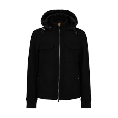 HUGO BOSS Virgin-Wool Jacket with Detachable Hood Black Casual Outerwear 50501604-001